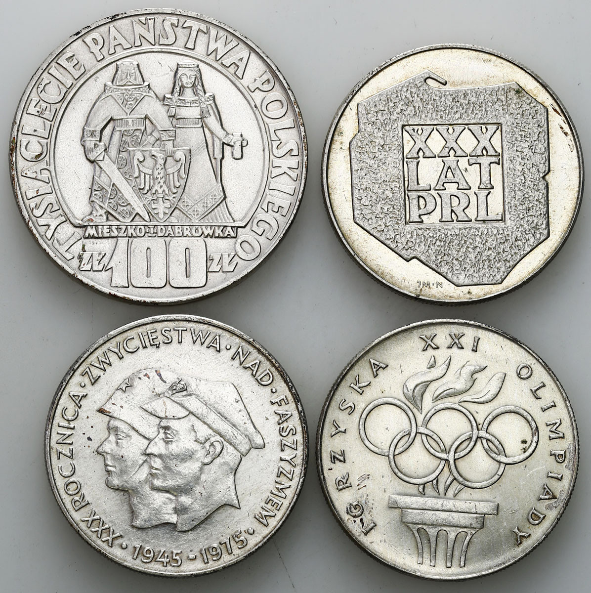 PRL. 100 złotych 1966 i 3 x 200 złotych 1974-1976, zestaw 4 monet